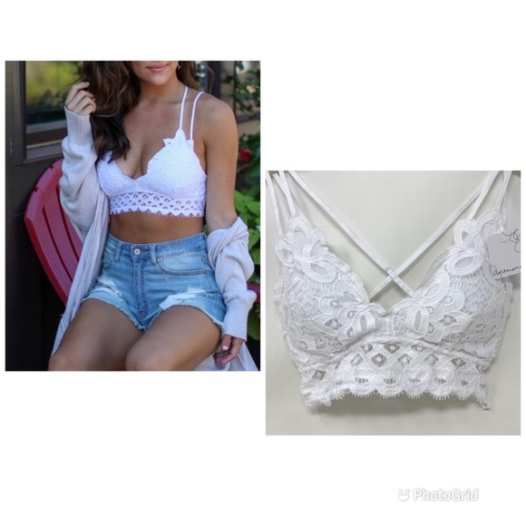 Tops - NWT White Long Line Crochet Lace Bralette Crop Top